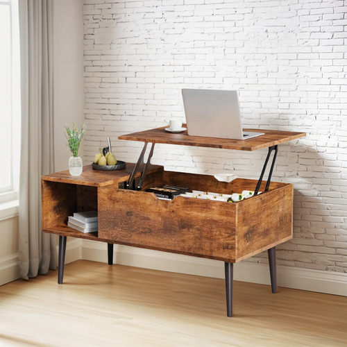 100cm Mesa De Centro Elevable Con Compartimento Color Marrón