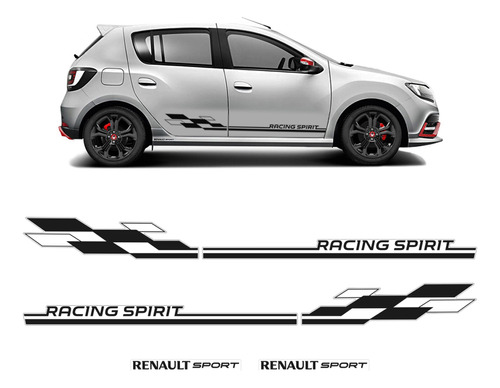 Faixa Sandero Racing Spirit + Adesivos Renault Sport Preto