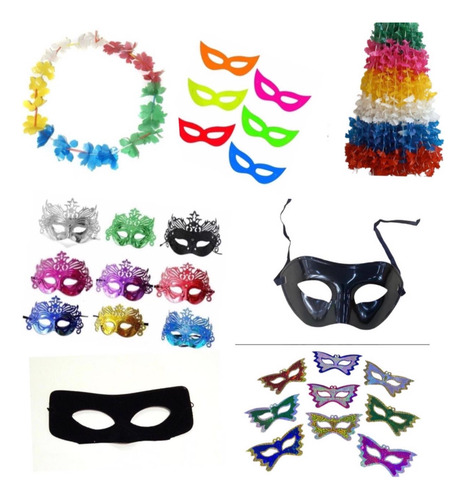 Kit Festa Carnaval Com 20 Colares Havaianos + 20 Máscaras