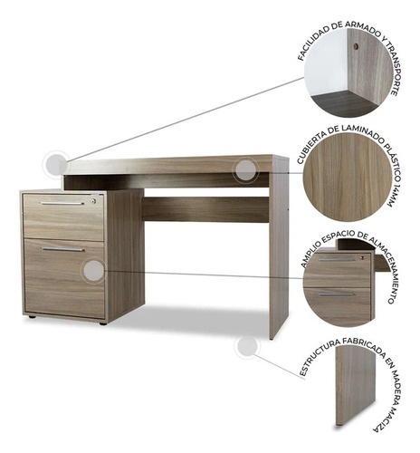 Escritorio De Madera Melamina Con Archivero 2 Gav. Suez 120