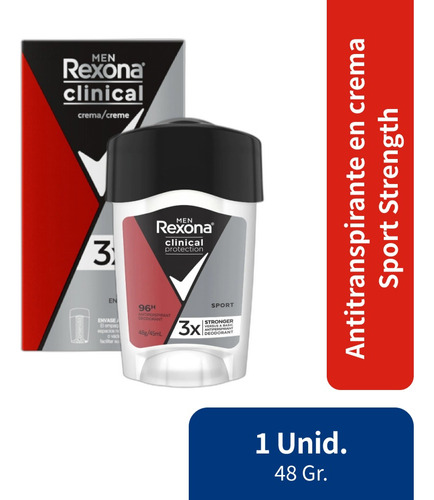 Desodorante Rexona Sport Strength Crema X 48 Gr.