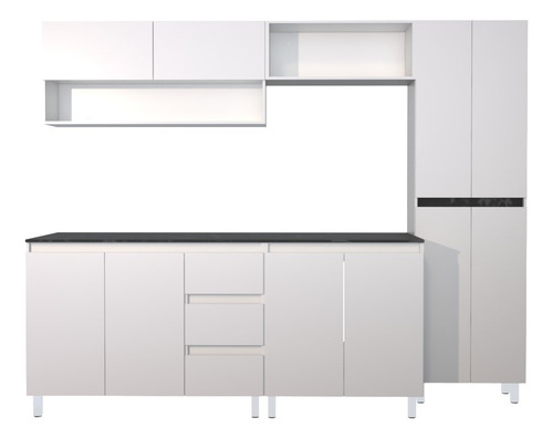 Cocina Integral Premium Decomobil Para Tarja Minimalista Color Blanco - Mármol Negro