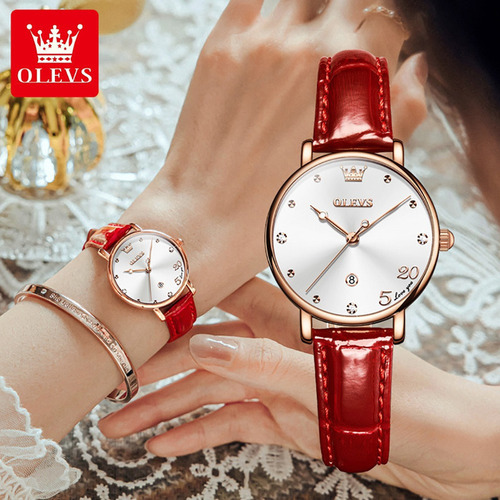 Reloj De Cuarzo Simple Olevs Calendar Diamond