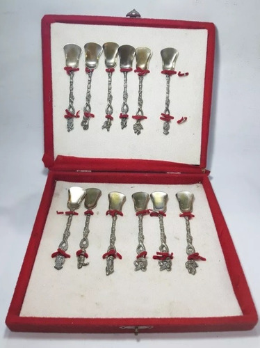 Imagen 1 de 10 de Antigua Caja Cucharas Postre Té Juego X 12 Alpaca Mag 56308