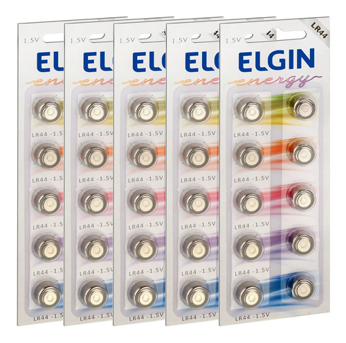 50 Pilhas Baterias Lr44 A76 Ag13 Alcalina Elgin Original