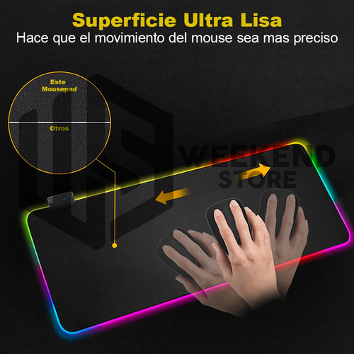 Mousepad Gamer Led Rgb Usb 80x30cm Negro