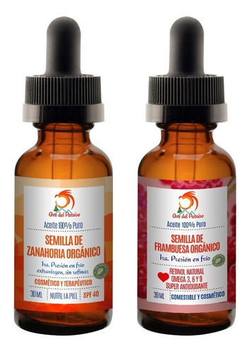 Aceite De Semilla Frambuesa Y Zanahoria Orgánicos 30ml C/u