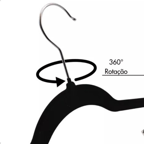Kit 05 Unidades Cabide Slim Veludo Preto Com 10 Presilhas