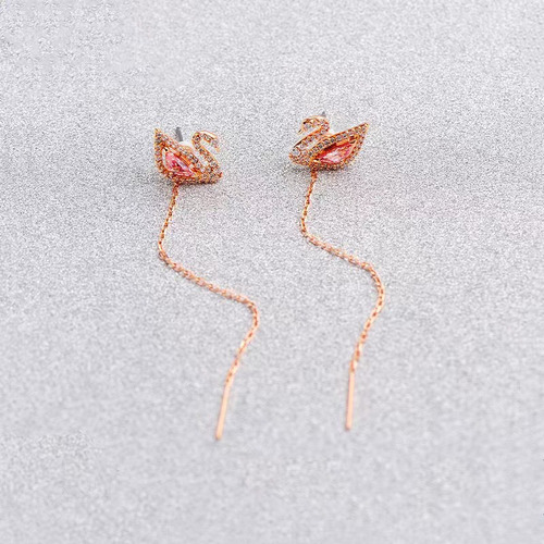 Pendientes Modernos Con Borlas De Cisne Rosa Rojo Estilo Ins