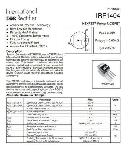 Imagem 5 de 6 de 40x Transistores Irf1404 Irf1404pbf To-220 Original