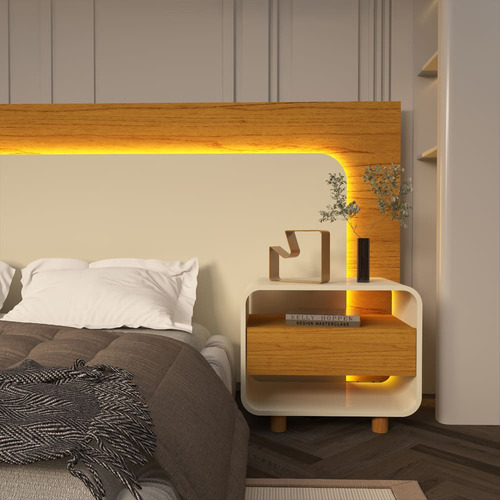 Cabeceira Led E 2 Mesas 140/160/195 Innova Nature Off Gelius