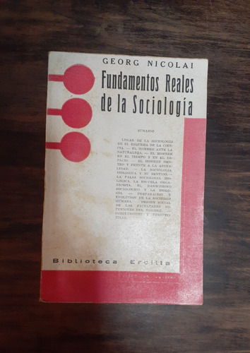 Fundamentos Reales De La Sociología.         Georg Nicolai.