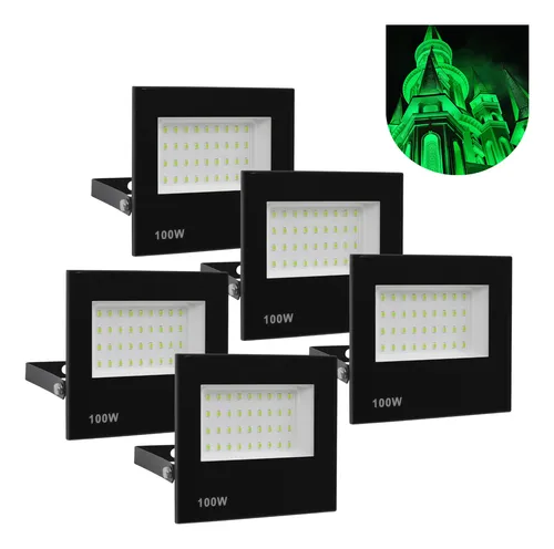 comprar Kit 5 Refletor Led 100w Holofote Bivolt Prova Dágua Verde