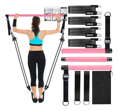 Kit De Barra De Pilates Con Bandas De Resistencia (4 Bandas