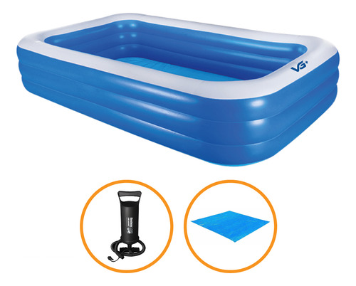 Piscina Inflável Retangular 712l 210 Cm Bomba E Forro Vg+ Cor Azul