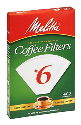 Melitta Cone - Filtros De Café, Color Blanco 6 40 Unidades.