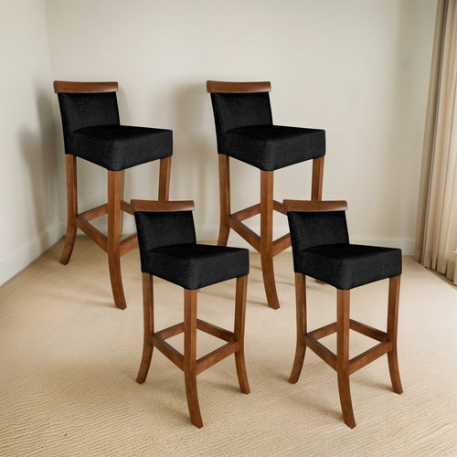 Kit 4 Banquetas Para Bancada De 90cm Area Gourmet Ilha Luxo Cor Imbuia / Preto | 75cm
