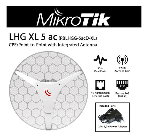 Roteador de antena CPE Mikrotik RBLHGG-5ACD-XL 5GHz 27db 25km cor branca