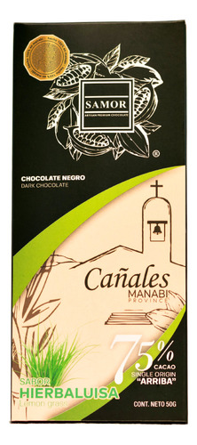 Barra De Chocolate Negro 75% Cacao Con Hierbaluisa Samor