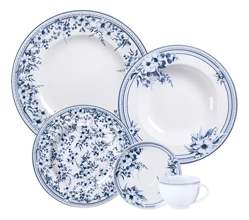Aparelho De Jantar Tramontina Azzura Em Porcelana Decorada 3 Cor Branco Florido