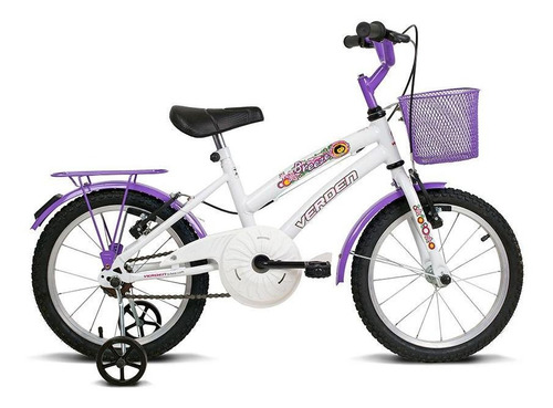 Bicicleta  infantil infantil Verden Breeze aro 16 freios v-brakes cor branco/lilás com rodas de treinamento