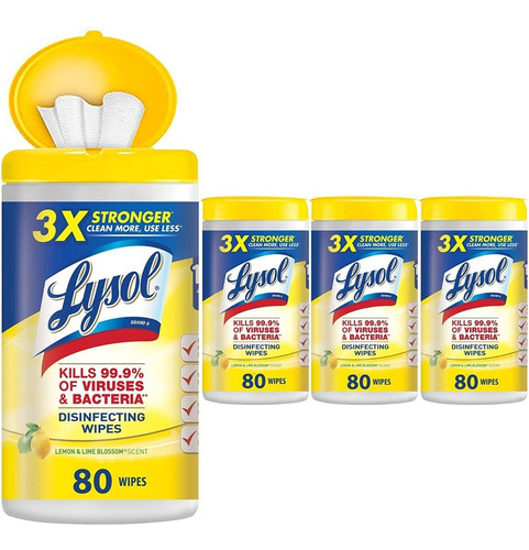 Set De 4 Botes Con 80  Toallas Desinfectantes Lysol