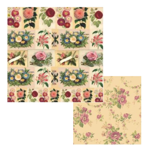 Papel Cardstock Scrapbook Artesanato Vintage Flores Flowers