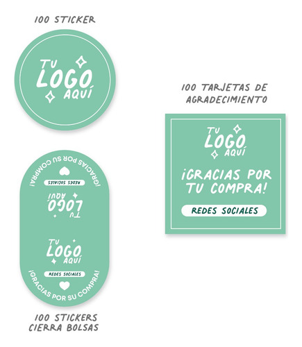 Pack Emprendedor Sticker Con Logo Cierra Tarjetas Bolsas 