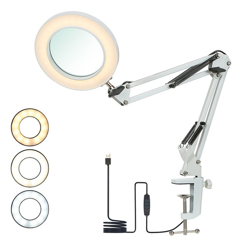 K Lámpara De Mesa Flexible Con Pinza Tomshine Con Lupa 8x