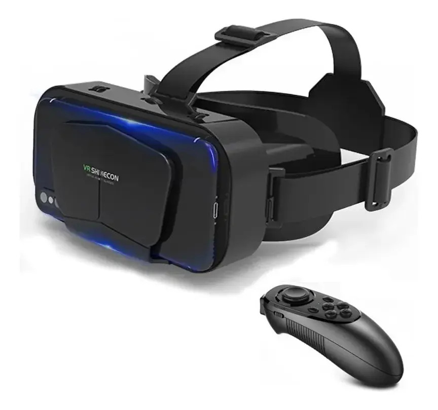 Beboki Gafas De Realidad Virtual 3D VR Shinecon G10 Con Control Negro Lentes Audífonos Auriculares Joystick Gamepad Mando Inalámbrico Para Smartphone Celular Juegos Inmersivos Casc