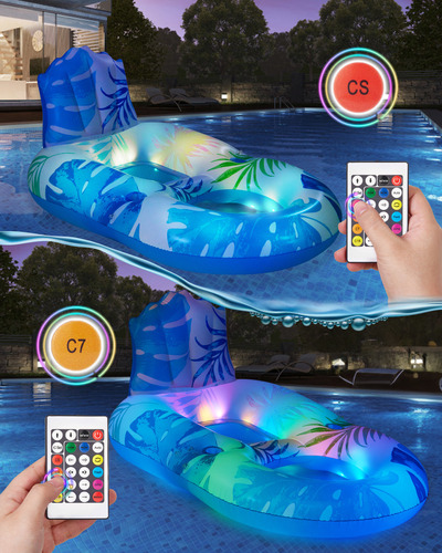 Lictin Tumbona De Piscina Con Dosel Upf50+,con Luz Led, Tumbona Inflable, Flotador Grande Para Broncearse Para Adultos Y Niños, Juguetes De Natación Con Portavasos,respaldo Y Reposapiés