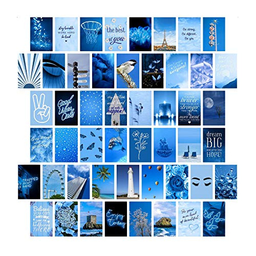 Blue Wall Collage Kit Aesthetic Pictures, Room Decor Fo...