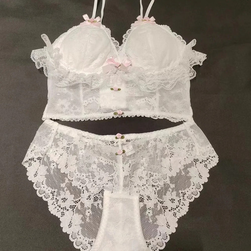 Conjunto De Sujetador De Encaje Para Mujer, Lencería Blanca