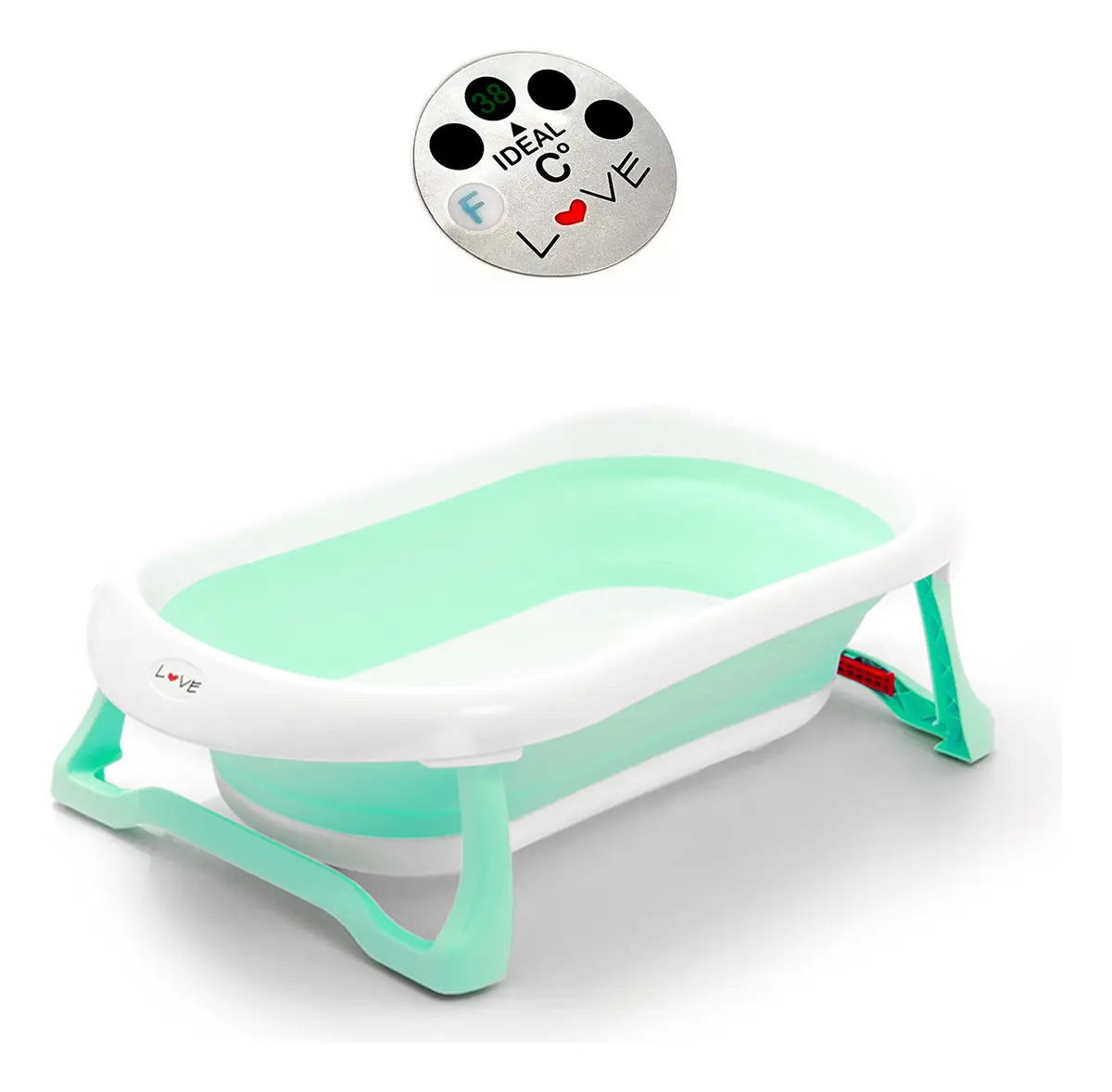 Bañera Plegable Bebe Tapon Termometro Marca Temperatura Agua Color Aqua