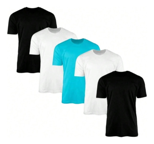 Kit 5 Camisetas Manga Curta Poliéster Malha Fria Casual