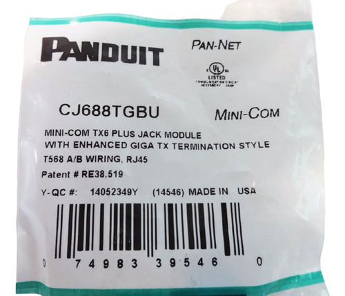 Jack Panduit Cat6 Blanco, Cj688tgiw Caja 50 Pz