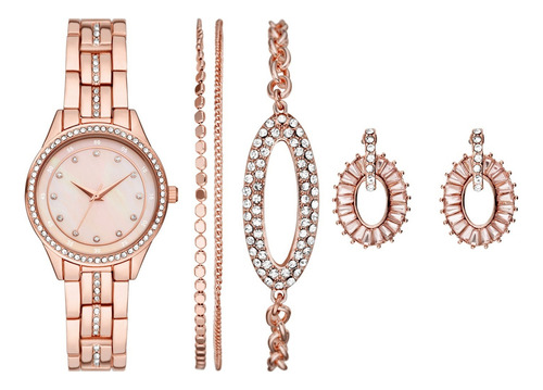 Folio - Set De Reloj Fmdal1165 Para Mujer Correa Oro Rosa Bisel Oro Rosa Fondo Oro Rosa