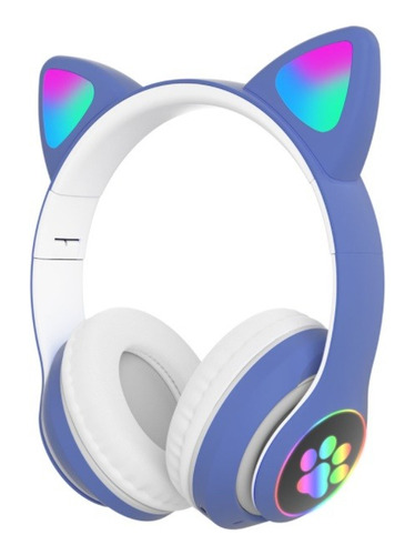 Fone De Ouvido Bluetooth Gato Gatinha Led Criança Adulto Top Cor Azul