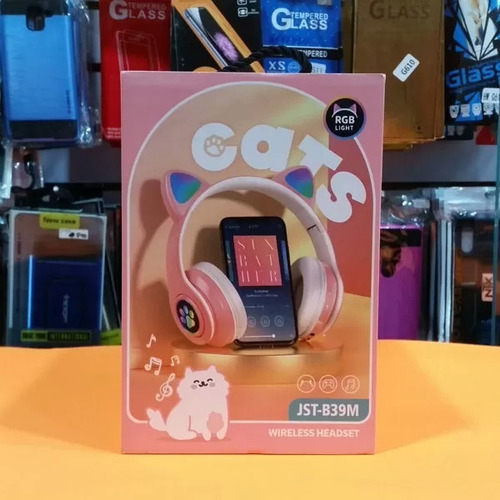 Audífonos gamer inalámbricos CAT STN-28 rosa con luz LED