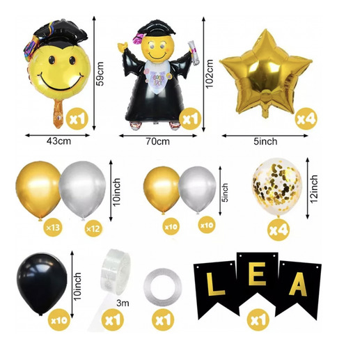 Set Globos Graduación Fiesta Graduado Decoración Carita