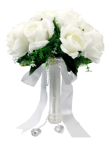 Oddier Ramo Novia Boda 12  Flor Artificial 18 Rosa Blanca