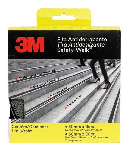 3 Pç Fita Antiderrapante Preta Conformável 50mm X15m Orig 3m Cor Cinza