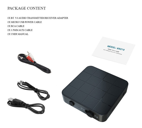 Receptor Transmissor De Áudio Bluetooth 5.0 Aux Rca 3,5 Mm S