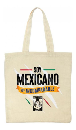 Bolsa Tote Tigres Uanl Mexicano Incomparable Color Beige Diseño de la tela Liso