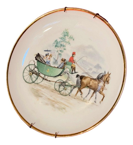 Antiguo Plato De Porcelana Verbano Coche Tirado Por Caballos