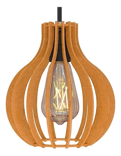 Lustre Pendente Para Sala Cozinha Quarto Madeira Mdf 18x21 Montado E27 - Cor Madeira Crú