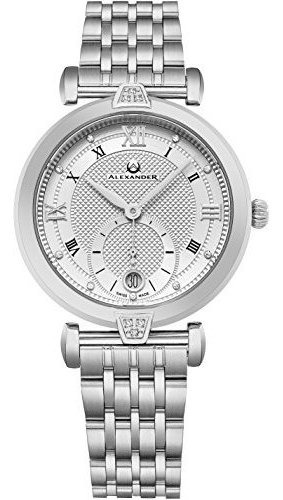 Reloj Alexander Monarch Olimpia Fecha De Plata Diamante Cara