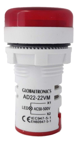 Imagen 5 de 5 de Voltimetro Digital Piloto Led 22mm 50-500 Vac Lampara Luz