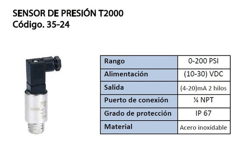 Sensor De Presion T2000 (0-200psi) 1/4  Oferta