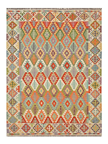 Preciosa Alfombra Auténtico Kilim Afgana De Lana 348x250cm